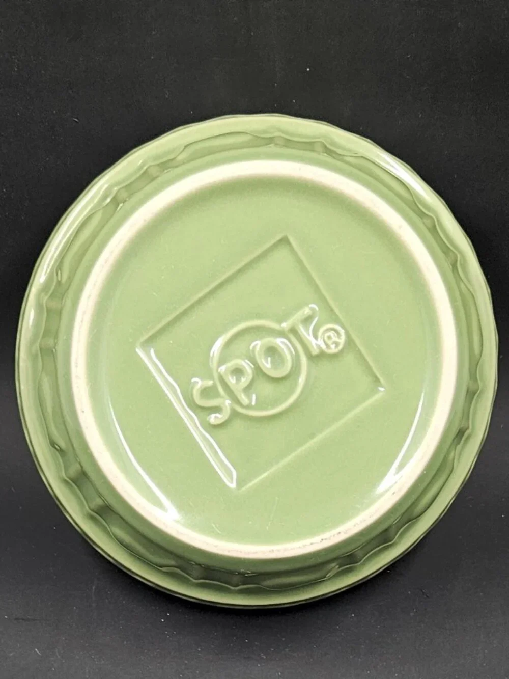 Green Ceramic Cat Bowl embossed fish motif